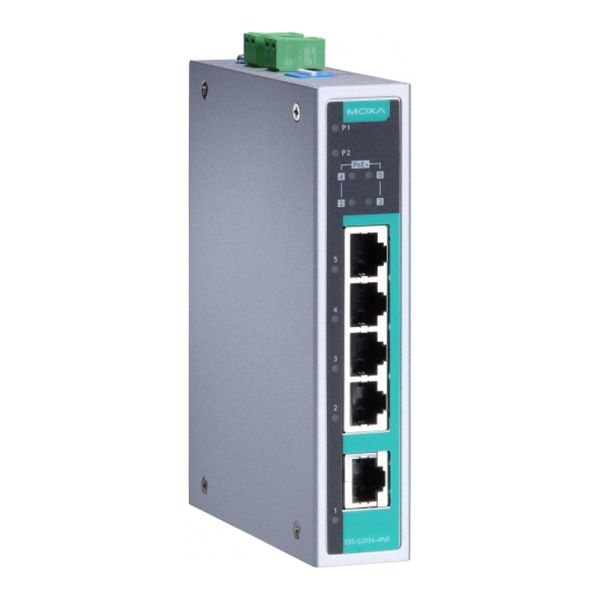 Промышленный коммутатор MOXA EDS-G205A-4PoE, 4 порта Gigabit PoE+, неуправляемый